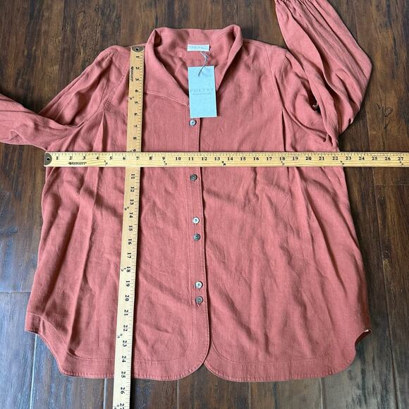 POETRY Linen Blend Button Up Shirt Dark Coral LS Relaxed Travel NWT - Picture 10 of 11